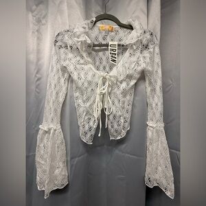 Urban Outfitters Women’s White Crochet Cardigan Size S Bell Sleeve NWT